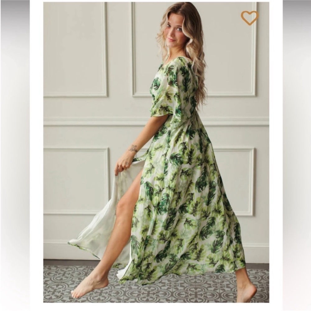 Buddy Love Evelyn Maui Maxi Dress Green Palm Print Size XS Flowy Garden Fairy - Picture 5 of 14
